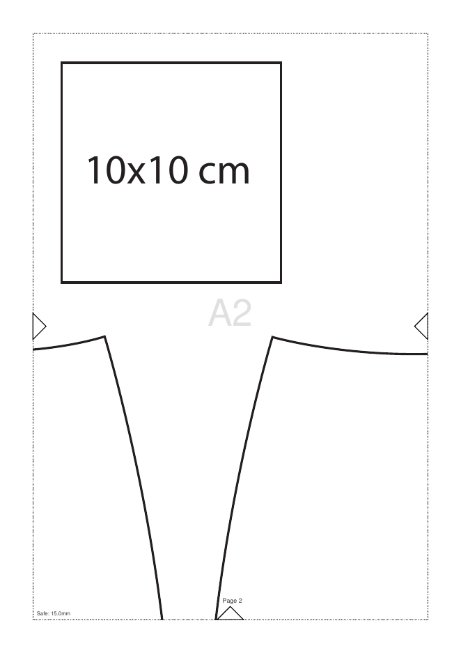 Tiled A4 page A2 of the basic skirt pattern, showing cut lines, the 15 mm safe margin and an alignment triangle